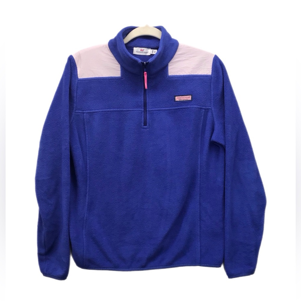 Vineyard Vines Fleece Women's 1/4 Zip Pullover Blue, Pink Jacket Size M.‎